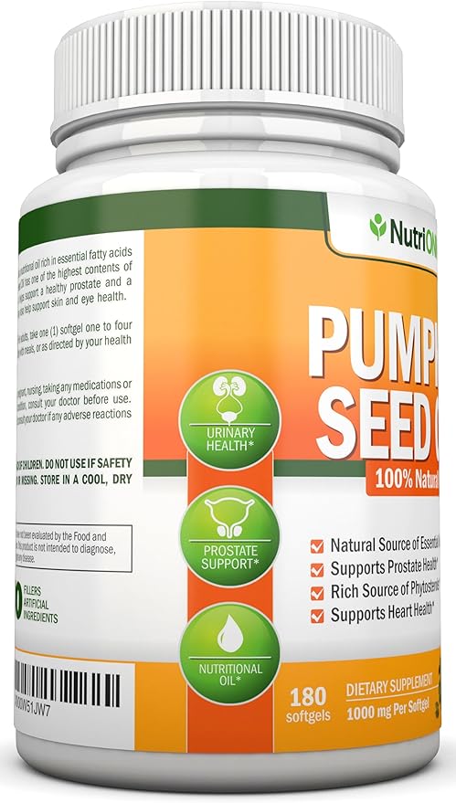 Pumpkin Seed Oil - 1000MG - 180 Softgels - Cold-Pressed Natural Pumpkin Seed Oil - Natural Source of Essential Fatty Acids - Great for Hair Growth Prostate Health and GI Tract