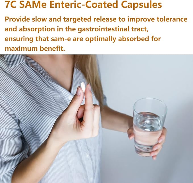 7c Sam e 400mg Supplement (S-Adenosylmethionine) Vitamin B6 B12 Added to Enhance Sam-e Effectiveness Mood and Joint Comfort Vegan Non-GMO Gluten-Free 60 Enteric Coated Capsules