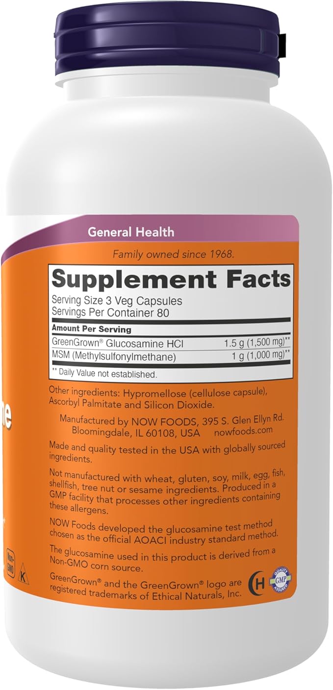 NowFoods Vegetarian Glucosamine &amp MSM Joint Health 240 Veg Capsules