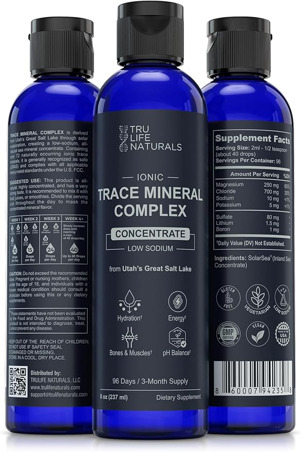 Trace Mineral Complex – 8 oz (96 Servings) – 72+ Ionic Minerals Concentrate/Magnesium Chloride Boron Potassium/Supports Hydration &amp Electrolyte Balance
