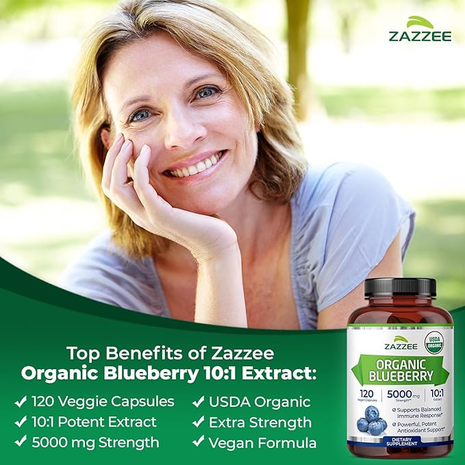 Zazzee Brain &amp Eye Health Support Bundle | Extra Strength Bilberry 20:1 Extract &amp USDA Organic Blueberry Extract Capsules | Non-GMO Vegan &amp ISO Lab Tested