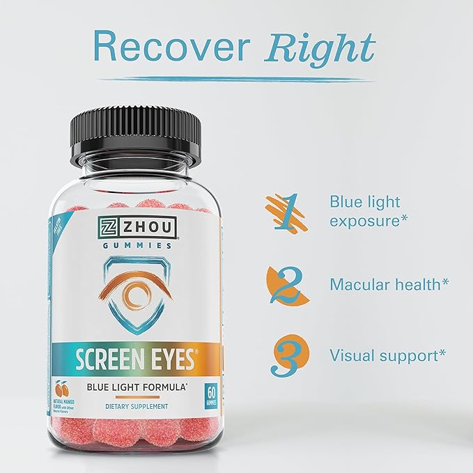 Zhou Screen Eyes Gummies - Lutein Gummies for Eye Health Lutein and Zeaxanthin for Adults &amp Kids Supports Eyesight Blue Light Vision Health Formula - 60 Count