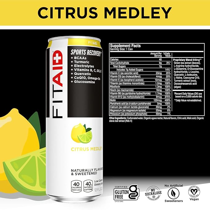 FITAID Post-Workout Recovery Drink Variety Sampler Pack No Artificial Flavors or Sweeteners 100% Clean Vegan Gluten-Free Keto-Friendly Paleo Friendly 4 Flavors (Pack of 12)
