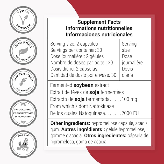 Supersmart - Nattokinase 2600FU or 200mg per Day (Highly Bioavailable) - Japanese Natto Extract - Enhanced with Vitamin E - Fibrinolytic Enzyme | Gluten Free - 60 Capsules.