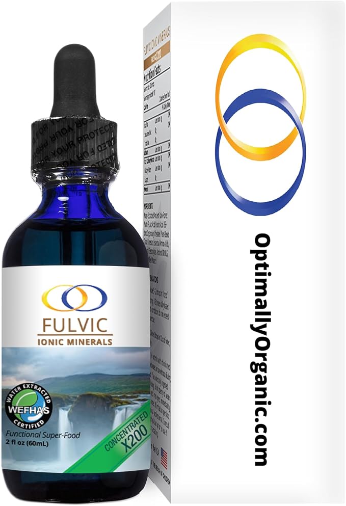 Optimally Organic Water Extracted Fulvic Ionic Minerals X200 - Patented BioActive Fulvic Acid Humic Acid Trace Minerals Electrolytes &amp Essential Amino Acids - 5+ Month Supply