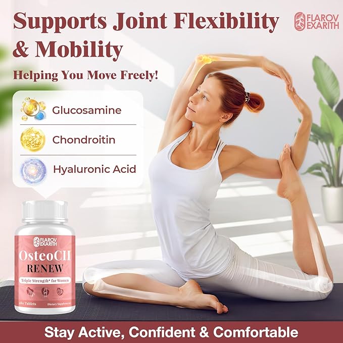 Joint Supplements for Women OsteoCII Renew Triple Strength – Advanced Joint Bone &amp Skin Formula – Collagen Glucosamine Chondroitin Calcium MK-7 Vitamin D3 Hyaluronic Acid 180 Tablets
