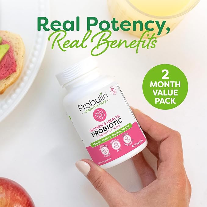 Probulin Womens Probiotic - Vaginal UT Gut &amp Immune Health with Lactobacillus Reuteri - 20 Billion CFU 12 Probiotic Strains &amp Prebiotics - 60 Vegan Gluten Free Capsules for Whole-Body Well