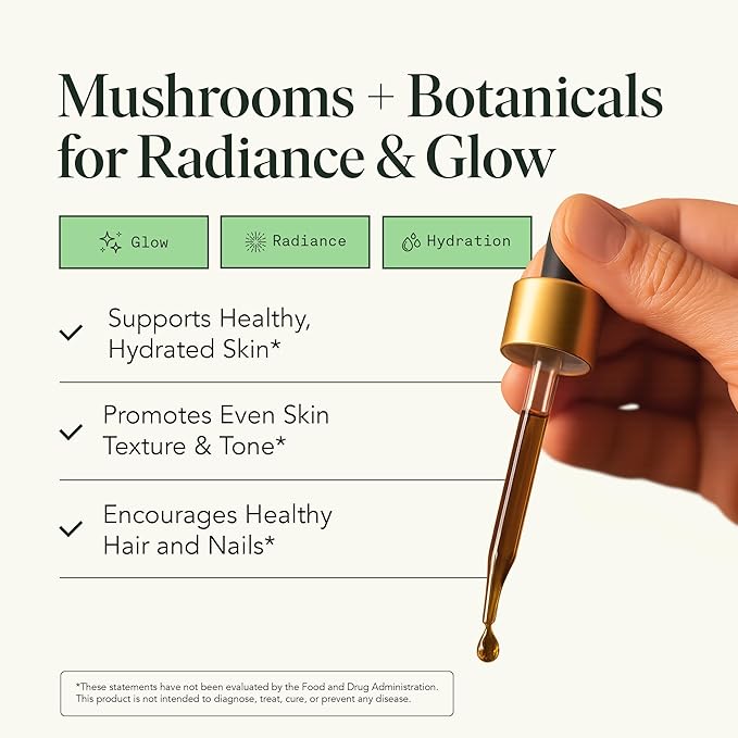 Fantastic Fungi Beauty Elixir with Tremella Mushroom Extract Chaga Mushroom Extract Horsetail &amp Acerola - Organic Drops for Healthy Hair Skin &amp Nails - Formulated in USA - 30 Servings 1 fl