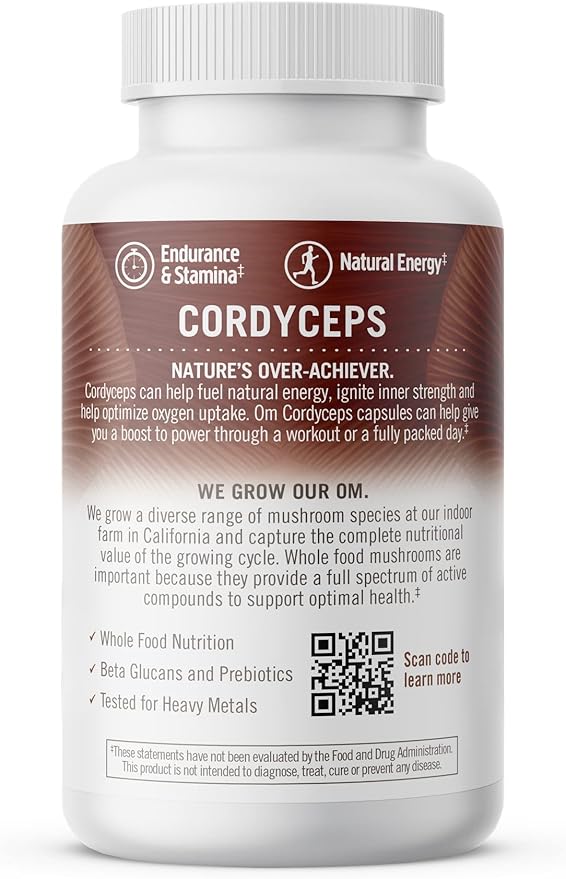 OM MUSHROOM SUPERFOOD Cordyceps Mushroom Capsules Superfood Supplement 90 Count 30 Days Organic Energy Supplement for Stamina and Endurance