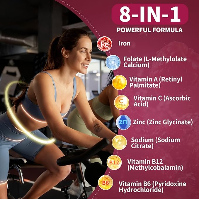 Iron Gummies for Women &amp Men Vegan Iron Supplement Gummies with Vitamin C A B-Complex Folate Zinc- for Immune Health &amp Energy Support Raspberry Flavor 120 Count