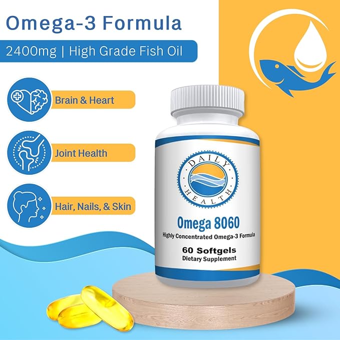 Omega 8060 2400mg Omega 3 Fish Oil Joint Health Supplement 60 softgel - 2 Month Supply - 2pk