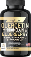 gflow vitamins Quercetin with Bromelain Zinc Vitamin C Vitamin D Elderberry - 120 Veggie Capsules Non-GMO Gluten-Free | Immune Support Supplement | Made in USA | 2 Months Supply