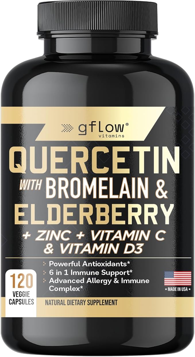 gflow vitamins Quercetin with Bromelain Zinc Vitamin C Vitamin D Elderberry - 120 Veggie Capsules Non-GMO Gluten-Free | Immune Support Supplement | Made in USA | 2 Months Supply