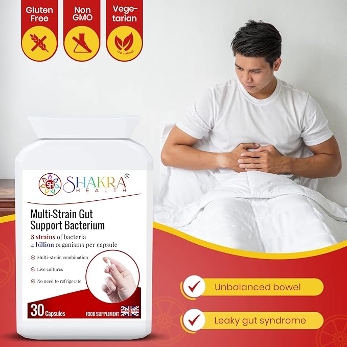 Multi-Strain Gut Support Bacterium (30 Capsules) Soothes &amp Supports Gut Bowel &amp Digestive Health Colon Issues &amp I. B. S Relief. Powerful Multi-Strain Pro-Biotic | Shakra Health