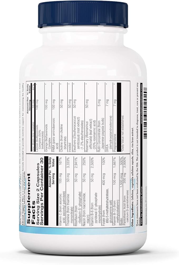 Nutra Biogenesis Adrenal Support Plus - Adrenal Support Supplements for Women &amp Men Adrenal Complex with Pregnenolone DHEA &amp Herbs for Daily Calm Energy &amp Focus Support - 60 Capsules