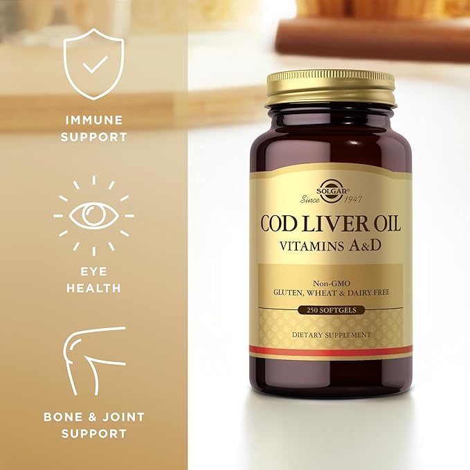 Solgar Cod Liver Oil - 250 Softgels Pack of 2 - Provides Vitamins A &amp D - Non-GMO Gluten Free - 500 Total Servings