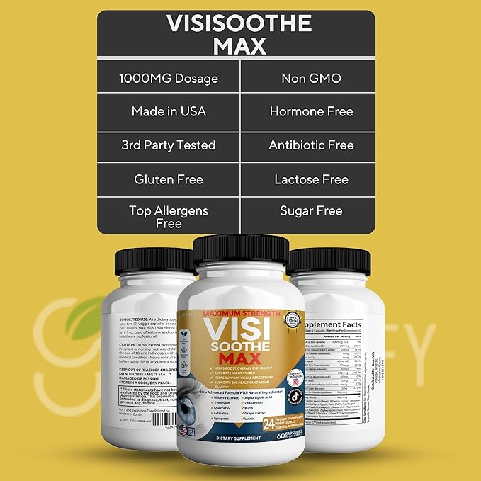 Vision Soothe Max Eye Health Supplement 60 Capsules 24 Herbal Extracts with Vitamins and Minerals Maximum Strength (5)