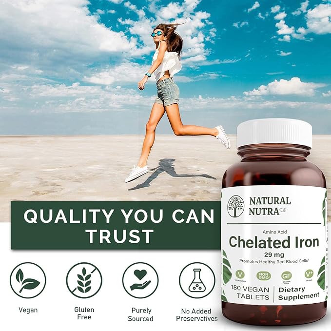 Natural Nutra Chelated Iron Supplement for Men &amp Women Nails Health Promotes Optimal Absorption Helps Enhance Iron Level Maintain Body Fulid Help to Improves Hair Growth Skin Health 180 Tab
