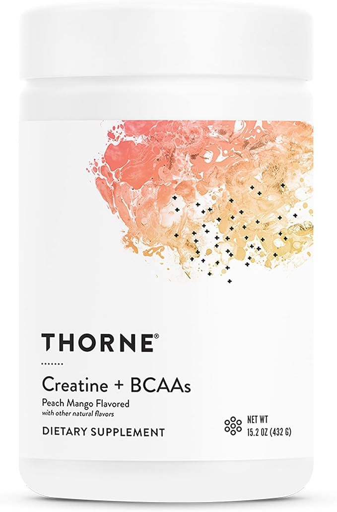 THORNE - Creatine + BCAAs - Micronized Creatine Monohydrate + BCAA Powder - Support for Muscles Exercise Endurance &amp Recovery* - for Women &amp Men - Peach Mango - NSF Certified for Sport - 30 S