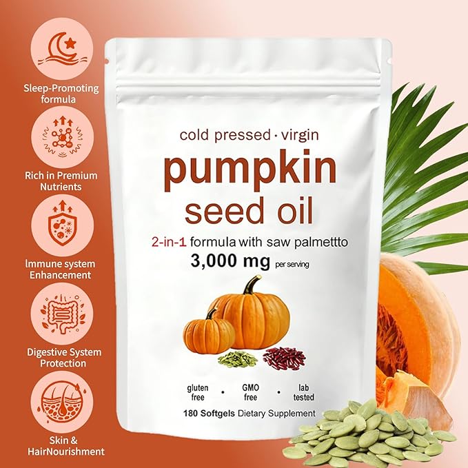 Pumpkin Seed Oil Pumpkin Seed Oil Capsules with Saw Palmetto | 3000mg Cold Pressed | for Hair Growth - Non-GMO - 180 Softgels（N-1）