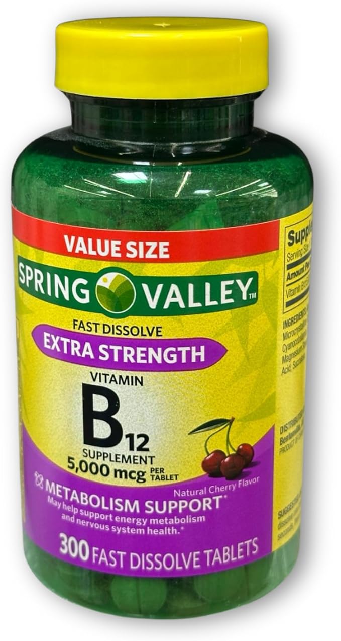 B12 Vitamins 5000mcg- Methylcobalamin Extra Strength Fast Dissolve Tablets Cherry Flavor 300 ct (Pack of 1) Boxed by Fusion Shop Store