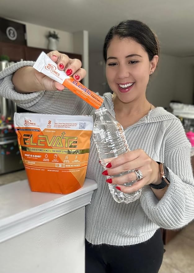 Real Ketones MCT &amp BHB Exogenous Ketones Drink Mix Packets Elevate Keto Electrolytes Powder Packets No Sugar with 4 Main Electrolytes Plus Hydrating Proprietary Keto BHB - 30 Pack Orange