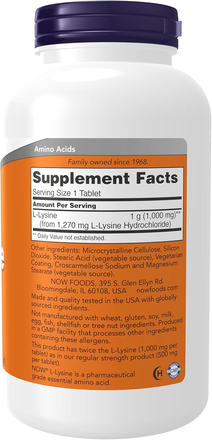 Now L-Lysine 1000 mg Double Strength250 Tablets