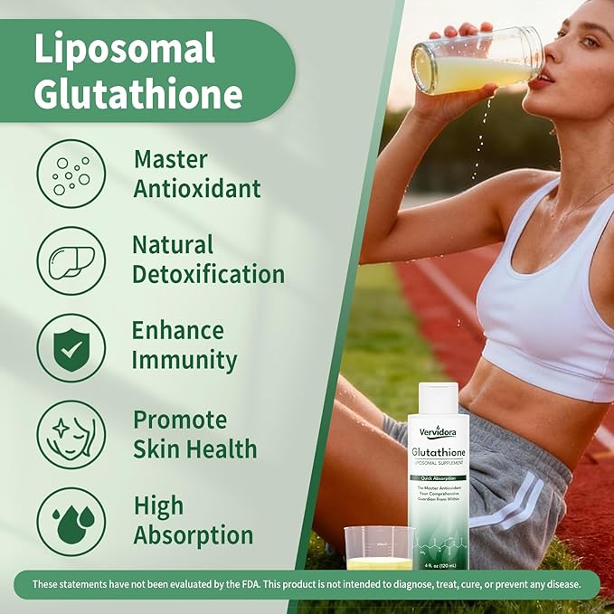 Liposomal Glutathione High Absorption Liquid Glutathione Supplement Support Natural Detoxification Antioxidant Improve Skin Health Enhance Immunity 4 Fl Oz