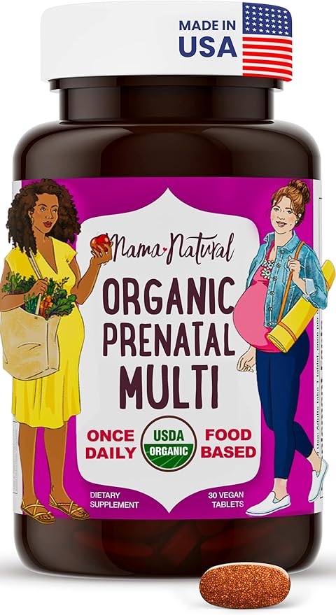 Mama Natural Organic Prenatal Vitamins for Women Vegan (30 Servings) | One A Day Prenatal Vitamins for Pregnant Women | Food Based Non-GMO &amp Gluten-Free - Pre Natal Multivitamin with Folate