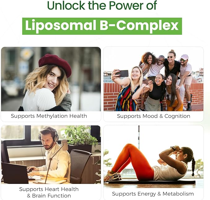 Liposomal B Complex for High Absorption Methylated B12L-Methyfolate(5-MTHF )Full Active B Vitamins with Choline Inositol-Energy MetabolismBrain &amp Heart SupportVegan Non-GMO3 Month Supply