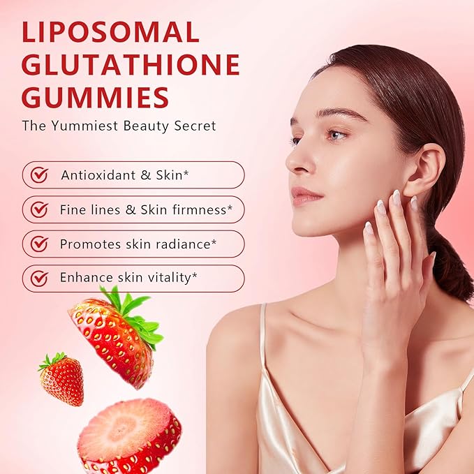 2 Packs 2500MG Liposomal Glutathione Gummies 2X Absorption Liposomal Glutathione for Women-Complex L-Cysteine Antioxidant Skin &amp Liver Support Strawberry Flavor 120 Count