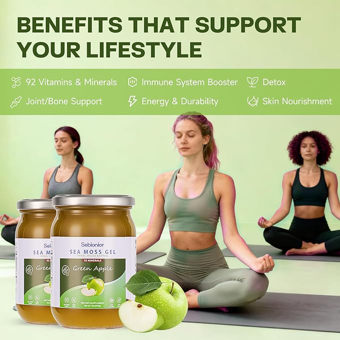 Sea Moss Gel Essential Vitamins Trace Minerals Vegan superfoods jams Jellies and Sweet sauces Gifts (Apple)