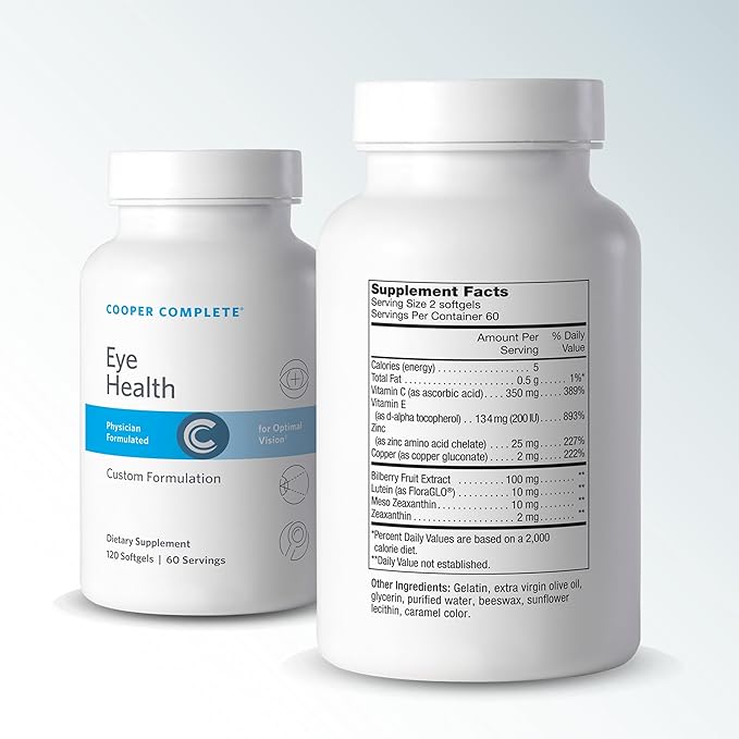 Cooper Complete - Eye Health Supplement - Lutein Meso Zeaxanthin and Zeaxanthin Vitamin C &amp E - 120 Softgels per Bottle. Pack of 2