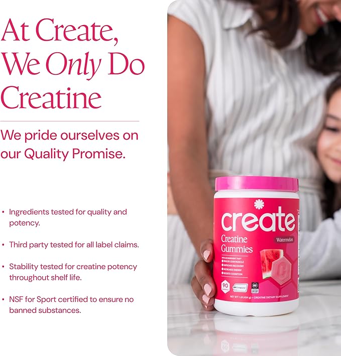 Create Creatine Monohydrate Gummies for Men &amp Women Boost Focus Strength and Endurance Anti-Melting Formula Vegan Gluten-Free Non-GMO 1.5g of Creatine per Gummy (Watermelon)