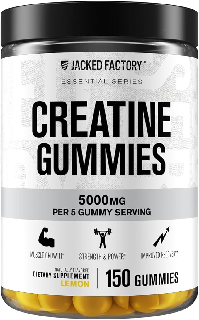 Jacked Factory Creatine Monohydrate Gummies 5g Daily Dose - Creatine Gummy for Men and Women Vegan-Friendly Travel-Friendly Third-Party Tested - 150 Gummies - Blue Raspberry Watermelon &amp Lemo