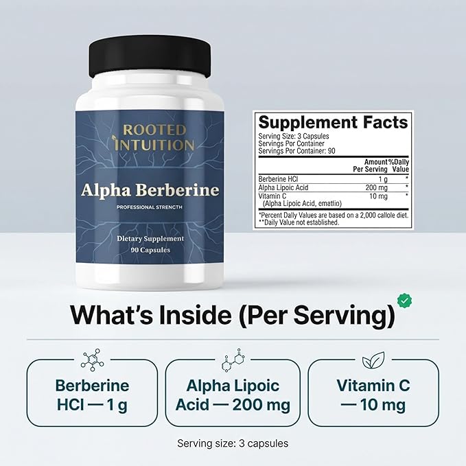 Alpha Berberine | Berberine HCl &amp Alpha-Lipoic Acid for Blood Sugar Cholesterol &amp Metabolic Energy | Non-GMO Gluten Free | 90 Capsules