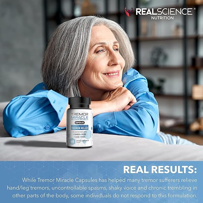 Real Science Tremor Miracle Capsules – Tremor Relief Supplement and Hand Tremor Aids for Adults – with TremorStop Blend GABA and Vitamins for Neurotransmission Support – Made in USA 60 Caps