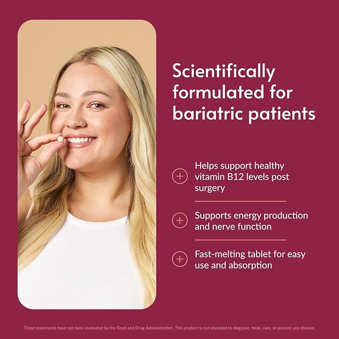 Bariatric Advantage B-12 Speedy Melts Vitamin B12 1000 mcg Supplement Fast Melting with 200 mcg of Folic Acid for Nutritional Support - Black Cherry 90 Count