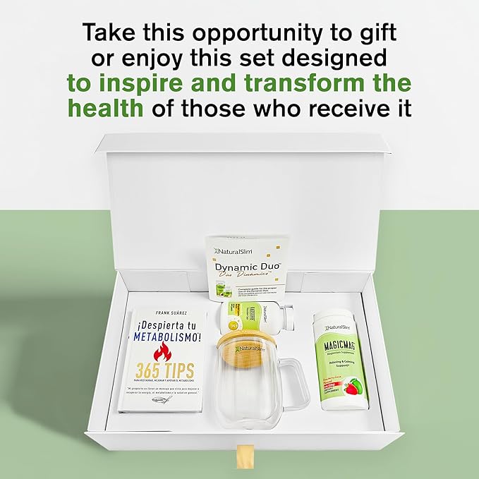 NaturalSlim Dynamic Duo Gift Set - Premium Wellness Kit with MagicMag Magnesium Powder Kadsorb Potassium Capsules Double Wall Glass Mug &amp Metabolism Book - Daily Energy Support System