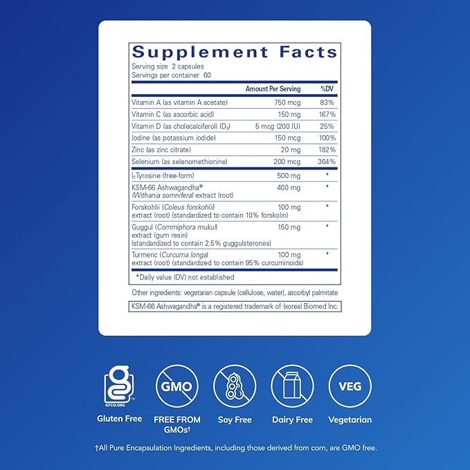Pure Encapsulations Thyroid Support Complex - Supports Thyroid Health* - Antioxidant Infusion - with Ashwagandha &amp Iodine - Non-GMO &amp Vegetarian - 120 Capsules