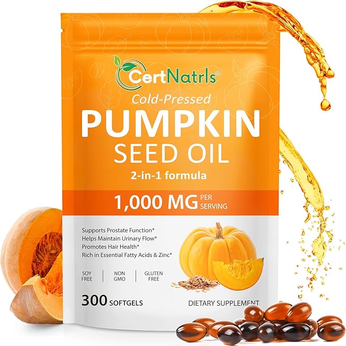 Pumpkin Seed Oil Capsules with Saw Palmetto 300 Softgels Pumpkin Seed Oil for Hair Growth Supports Urinary Bladder &amp Prostate Health Cold Pressed &amp Pure Virgin Gluten Free Non-GMO SOY F