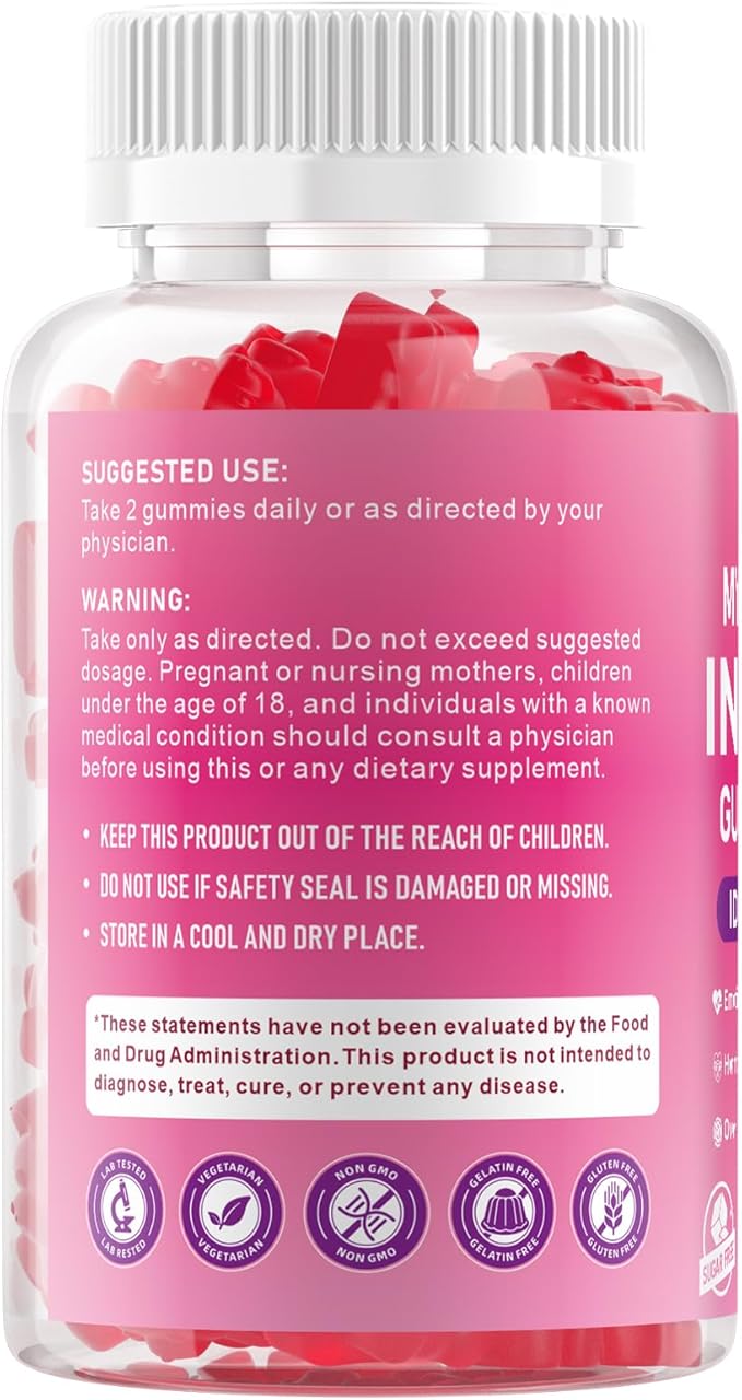 2 Pack Myo-Inositol &amp D-Chiro Inositol Gummies for Women 2000mg + 50mg Ideal 40:1 Ratio with Vitamin D3 Magnesium Glycinate Folate &amp Zinc for Female Raspberry Flavor 120 Count