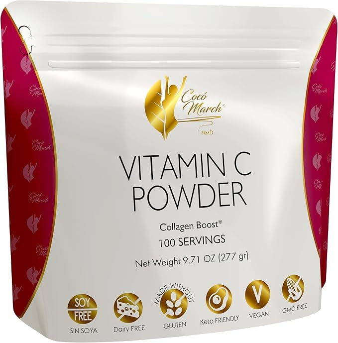 Cocó March N.M.D Vitamin C Powder 1000 mg – Immune Support Supplement with Zinc Bromelain Quercetin &amp L-Lysine Supports Collagen Production Vegan Gluten &amp Dairy Free Keto Friendly 10 oz