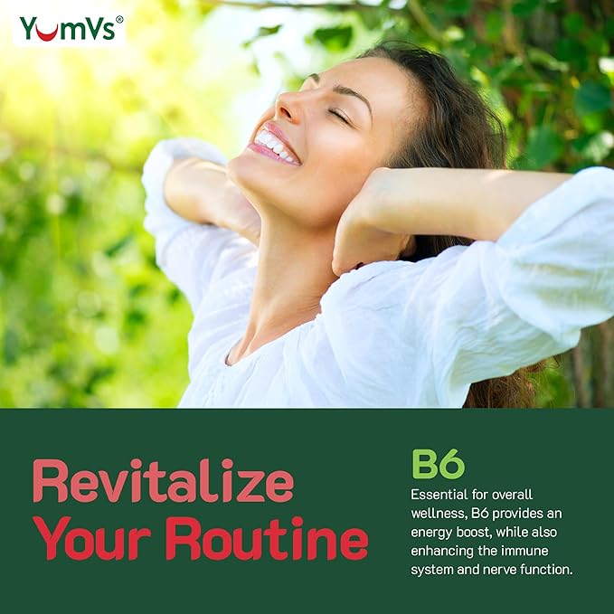 YUM-V'S Vitamin B6 Gummies - High Potency Vitamin B6 100mg - Strawberry Flavor B6 Vitamins Gummies - Nerve &amp Immune Function Non GMO Kosher 60 Count - 2 Pack