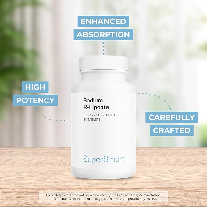 Supersmart - Sodium R-Lipoate 600mg per Day (R-Alpha Lipoic Acid) - Antioxidant Supplement | Non-GMO &amp Gluten Free - 60 Tablets