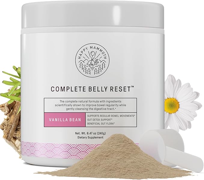 Happy Mammoth Complete Belly Reset Digestive Health Supplement Powder for Men &amp Women Supports Gut Health Reduces Bloating &amp Gas Promotes Bowel Regularity 24 Servings Vanilla Flavor