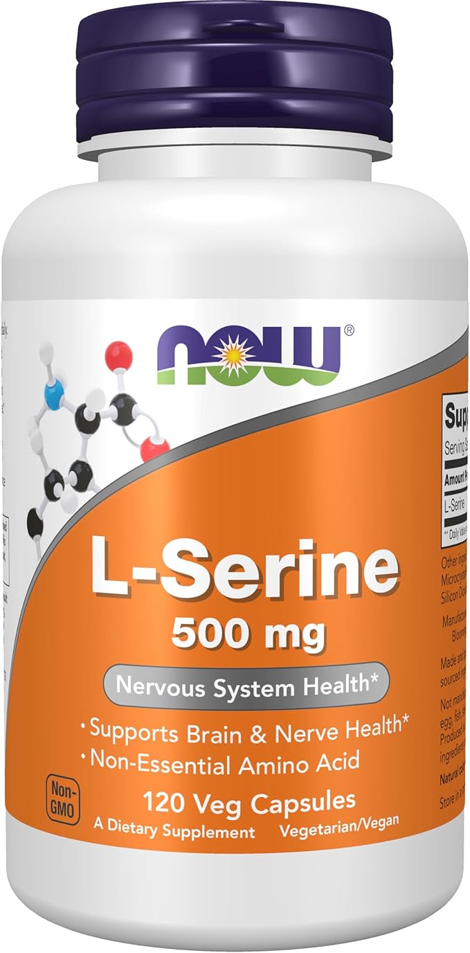 Now Supplements L-Serine 500 mg Nervous System Health* Non-Essential Amino Acid 120 Veg Capsules
