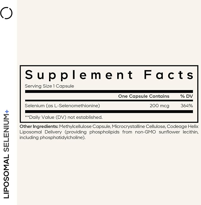 Codeage Selenium 200 mcg Supplement 6-Month Supply Immune Support Mineral Cofactor Selenomethionine Phospholipids Vegan Liposomal Delivery 180 Capsules