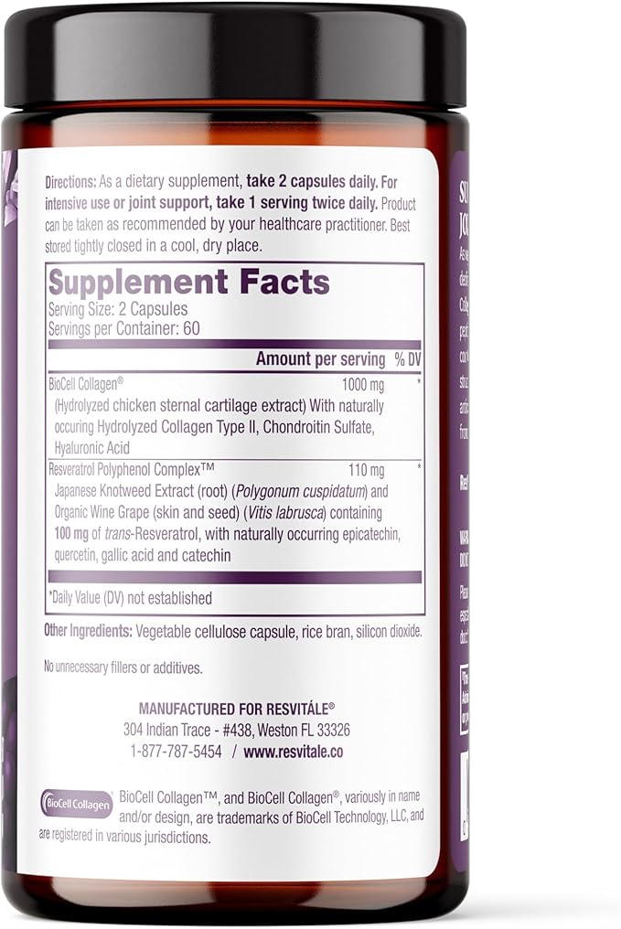 ResVitále Collagen Enhance - Beauty Supplement with Hyaluronic Acid &amp Resveratrol - 120 Capsules