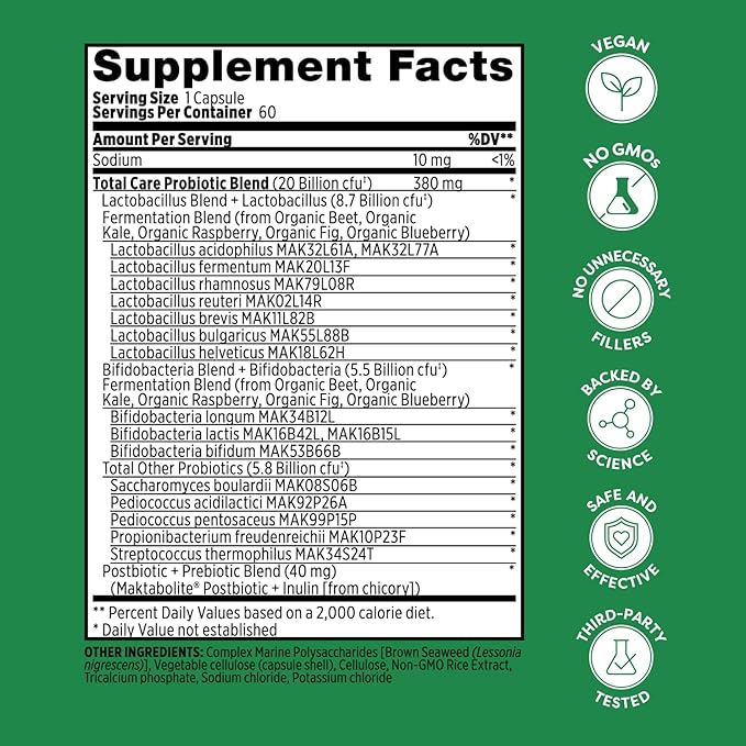 Probulin Total Care Pre + Pro + Postbiotic 20 Billion CFU 60 Vegan Capsules (Pack of 3)